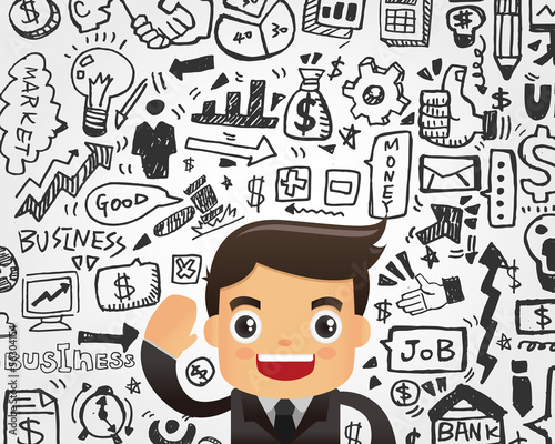 Vector: Businessman and doodle business element background Businessman and doodle business element background