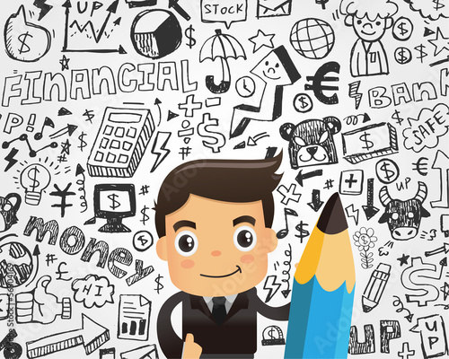 Vector: Businessman and doodle business element background Businessman and doodle business element background
