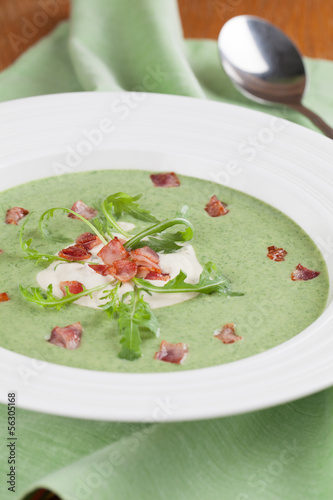 Photo: Arugula cream soup with sour cream and bacon Arugula cream soup with sour cream and bacon