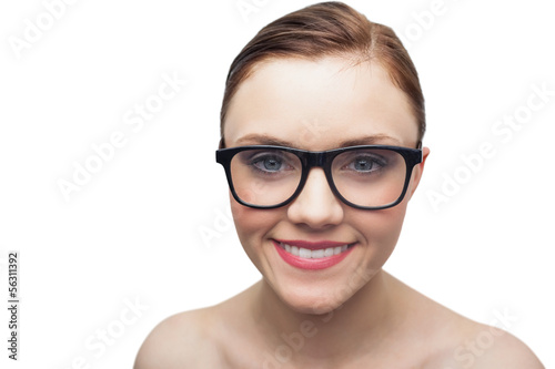 Photo: Smiling clean model with classy glasses posing Smiling clean model with classy glasses posing