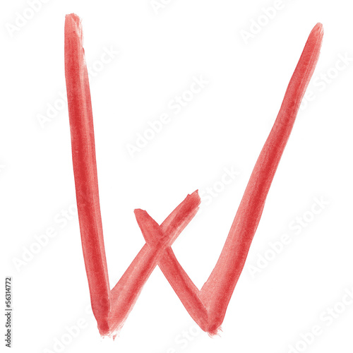 Photo: W - Red handwritten letter over white background W - Red handwritten letter over white background
