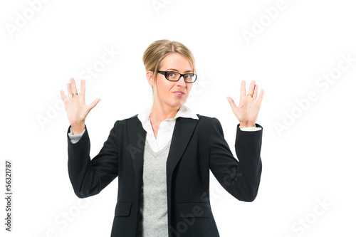 Photo: Young woman with white background Young woman with white background