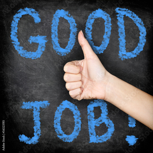Photo: Good job - thumbs up blackboard Good job - thumbs up blackboard