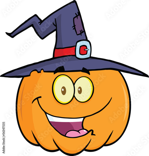 Vector: Happy Halloween Pumpkin With A Witch Hat Cartoon Illustration Happy Halloween Pumpkin With A Witch Hat Cartoon Illustration
