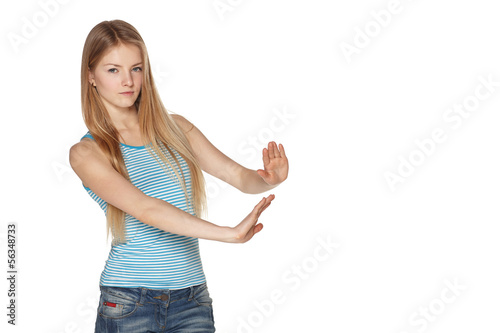 Photo: Woman making refuse gesture Woman making refuse gesture