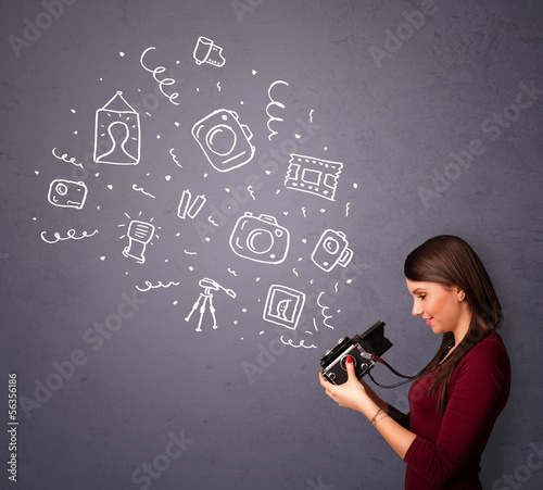 Photo: Photographer girl shooting photography icons Photographer girl shooting photography icons