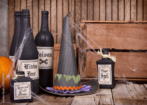 Photo: Potion bottles with witched hat Potion bottles with witched hat
