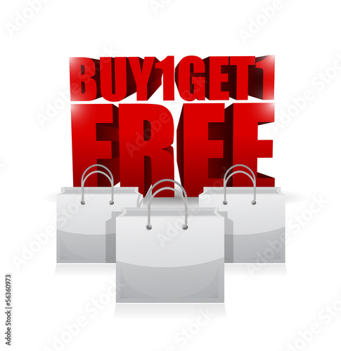 Illustration: buy one and get one shopping bag illustration buy one and get one shopping bag illustration