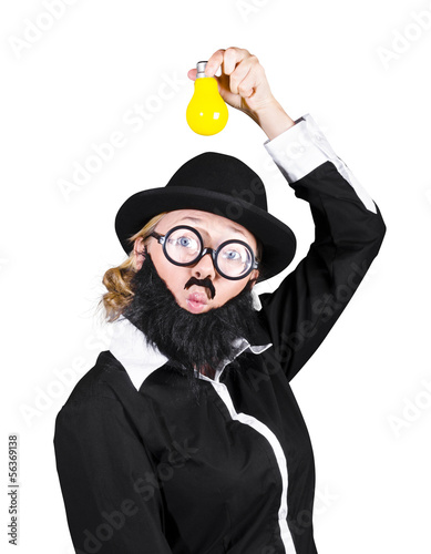 Photo: Inspired Woman Dressed As Man Holding Bulb Inspired Woman Dressed As Man Holding Bulb