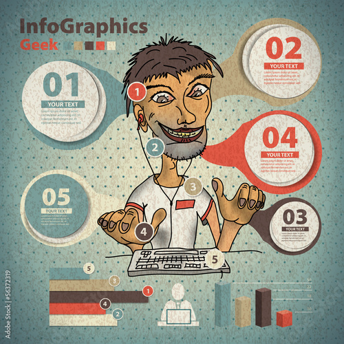 Vector: Template for infographic with a geek and programmer in vintage s Template for infographic with a geek and programmer in vintage s