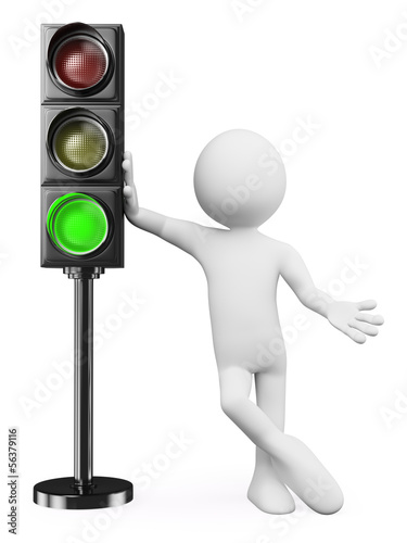 Illustration: 3D white people. Green traffic light 3D white people. Green traffic light
