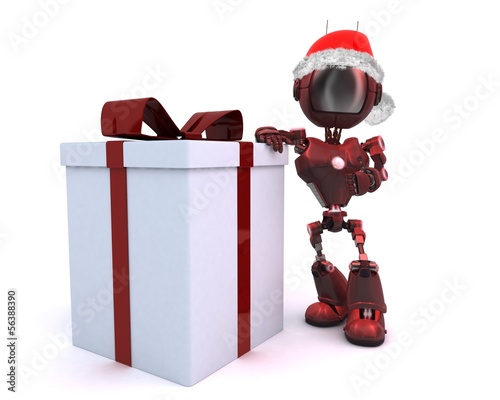 Illustration: Android in a Santa hat with Christms Gift Android in a Santa hat with Christms Gift