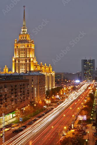 Photo: Hotel Ukraine at Kutuzov Avenue in evening Hotel Ukraine at Kutuzov Avenue in evening