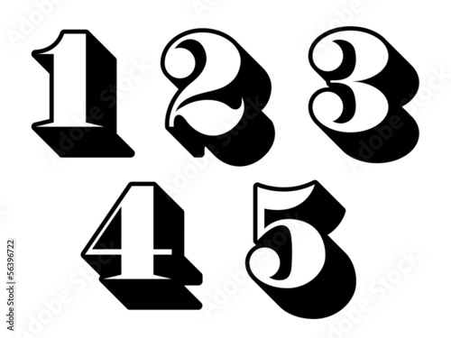 Vector: Black and white numbers digits 1, 2, 3, 4, 5 Black and white numbers digits 1, 2, 3, 4, 5