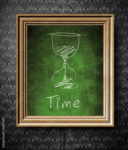 Illustration: Time concept chalkboard in old wooden frame Time concept chalkboard in old wooden frame
