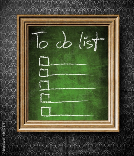 Illustration: To do list with copy-space chalkboard in old wooden frame To do list with copy-space chalkboard in old wooden frame