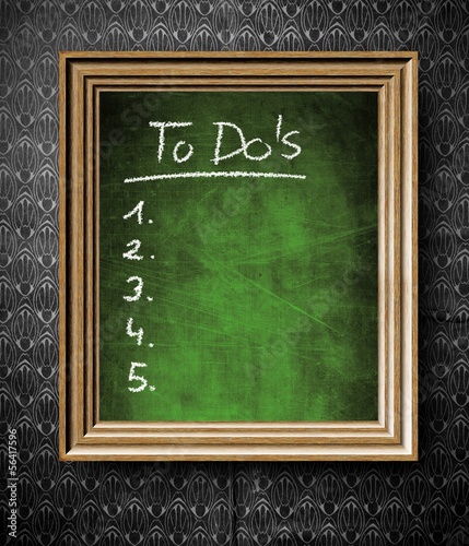 Illustration: To do list with copy-space chalkboard in old wooden frame To do list with copy-space chalkboard in old wooden frame
