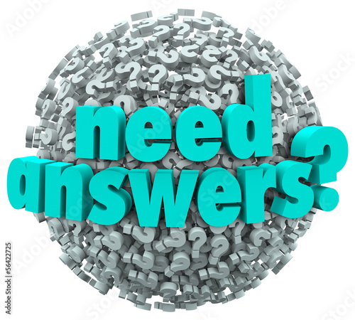 Illustration: Need Answers Word Ball Question Marks Seeking Solution Need Answers Word Ball Question Marks Seeking Solution