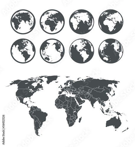 Vector: Globe and Earth map scheme collection. Selectable template Globe and Earth map scheme collection. Selectable template