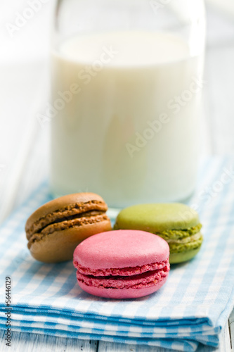 Photo: colorful macaroons on checkered napkin colorful macaroons on checkered napkin
