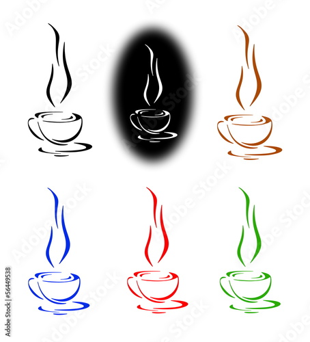 Illustration: Coffee, tea or hot infusion of herbs, symbol and icon Coffee, tea or hot infusion of herbs, symbol and icon