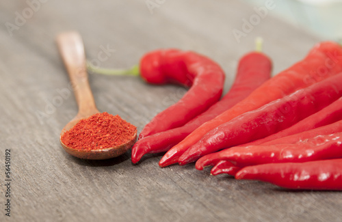 Photo: Red chili pepper and spoon with pepper. Red chili pepper and spoon with pepper.