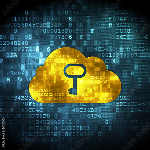 Illustration: Cloud networking concept: Cloud With Key on digital background Cloud networking concept: Cloud With Key on digital background