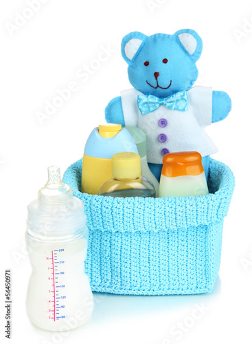 Photo: Baby accessories isolated on white Baby accessories isolated on white