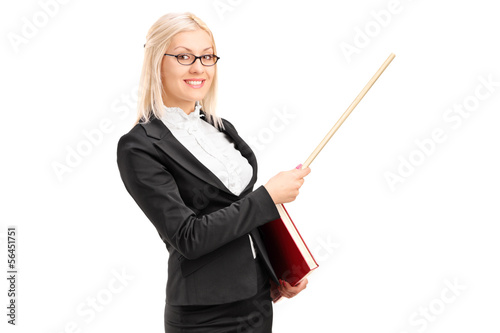 Photo: Female lecturer pointing with a stick Female lecturer pointing with a stick