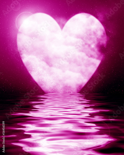 Illustration: Heart shaped moon reflected in ocean Heart shaped moon reflected in ocean