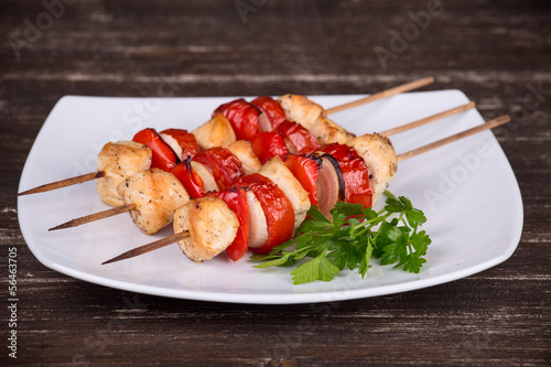 Photo: Chicken and vegetable kabobs Chicken and vegetable kabobs