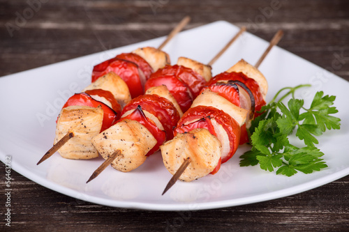 Photo: Chicken and vegetable kabobs Chicken and vegetable kabobs