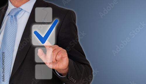 Illustration: Businessman with blue Checkbox Businessman with blue Checkbox