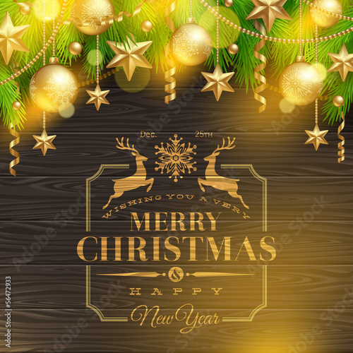 Vector: Christmas greetings emblem and golden decoration Christmas greetings emblem and golden decoration