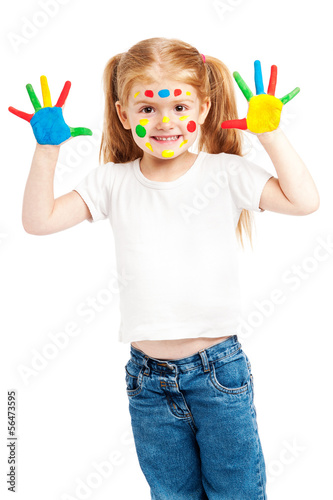 Photo: Three Year Old Gilr With Brightly Painted Hands Three Year Old Gilr With Brightly Painted Hands