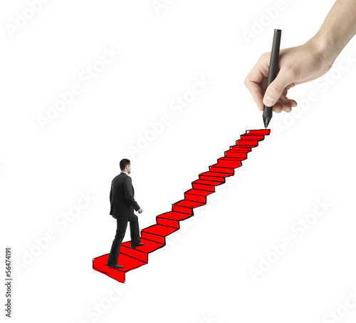 Photo: man walking on drawing ladder man walking on drawing ladder