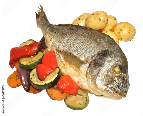 Photo: Baked Fish And Roasted Vegetables Baked Fish And Roasted Vegetables