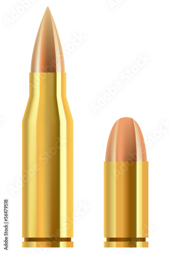 Vector: Pistol and rifle bullets isolated on gray background. Pistol and rifle bullets isolated on gray background.