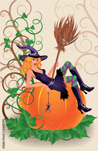 Vector: Halloween sexual witch and pumpkin, vector illustration Halloween sexual witch and pumpkin, vector illustration