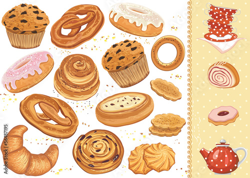 Vector: Set of pastry isolated on white background Set of pastry isolated on white background