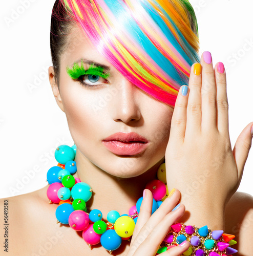Photo: Beauty Girl Portrait with Colorful Makeup, Hair and Accessories Beauty Girl Portrait with Colorful Makeup, Hair and Accessories