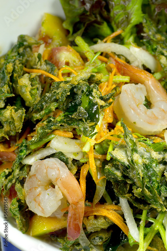 Photo: Deep fried Sauropus abicans shrimp salad Deep fried Sauropus abicans shrimp salad