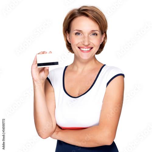 Photo: Portrait of a beautiful happy woman with credit card Portrait of a beautiful happy woman with credit card