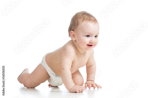 Photo: crawling baby or child isolated on white background crawling baby or child isolated on white background