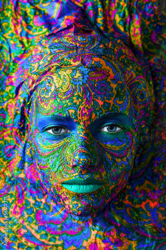 Photo: color face art woman close up portrait color face art woman close up portrait