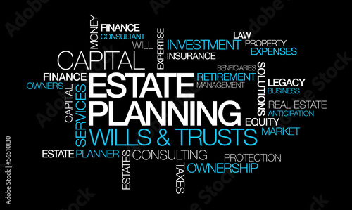 Illustration: Estate planning capital wills trusts word tag cloud illustration Estate planning capital wills trusts word tag cloud illustration