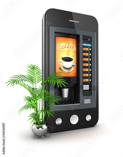 Illustration: 3d coffee machine smartphone 3d coffee machine smartphone