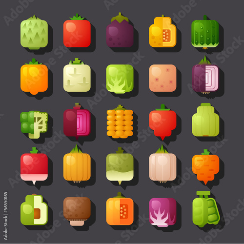 Vector: square shaped vegetables icon set square shaped vegetables icon set