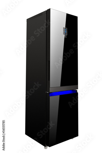 Photo: Two glass door shiny black refrigerator isolated on white Two glass door shiny black refrigerator isolated on white