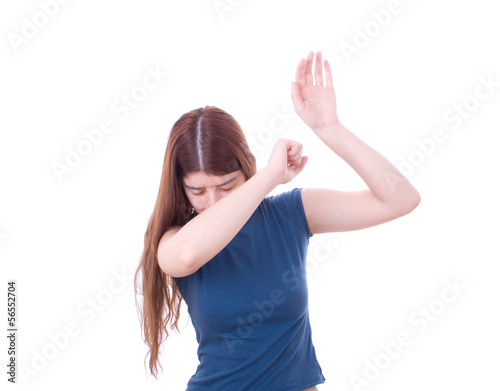 Photo: Woman protecting herself from aggression. Domestic violence. Woman protecting herself from aggression. Domestic violence.